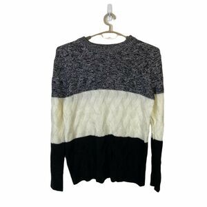Shermie Sweater Stripe Colorblock Crew Neck Acrylic sz XL Men's Cream Black